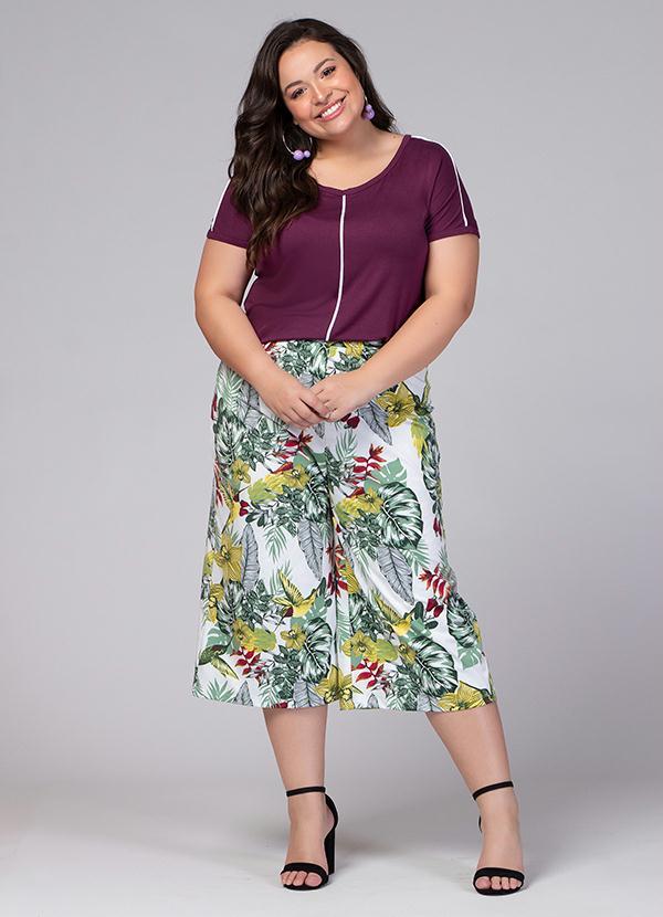 Quintess - Calça Pantacourt Floral com Elástico na Cintura 5