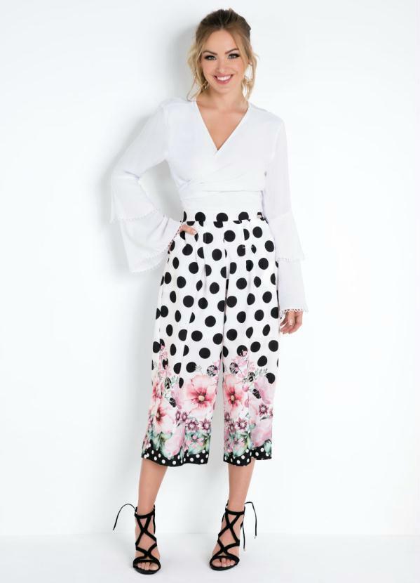 Quintess - Calça Pantacourt Floral Poá com Bolsos 5