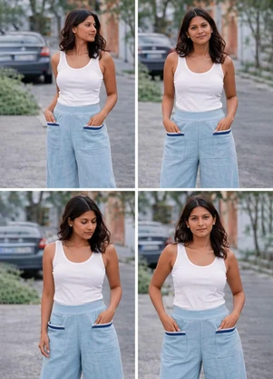 Doce Tom - Calça Pantacourt Linho Bolsos Azul - DOCE TOM