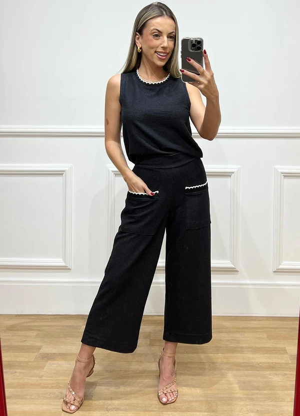 Doce Tom - Calça Pantacourt Moletinho Preto 2