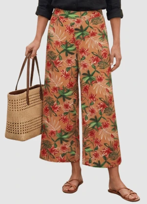 Yends Fashion - Calça Pantacourt Viscose Fem  Flores Lar - YENDS FASHION