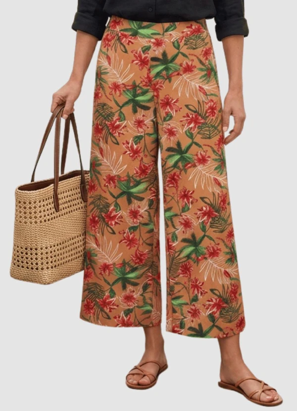 Yends Fashion - Calça Pantacourt Viscose Fem Flores Lar