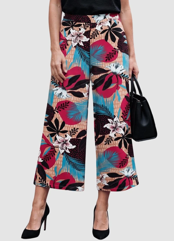 Yends Fashion - Calça Pantacourt Viscose Fem Folhas Rosa