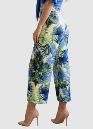 Yends Fashion - Calça Pantacourt Viscose Fem  Folhas Verde - YENDS FASHION