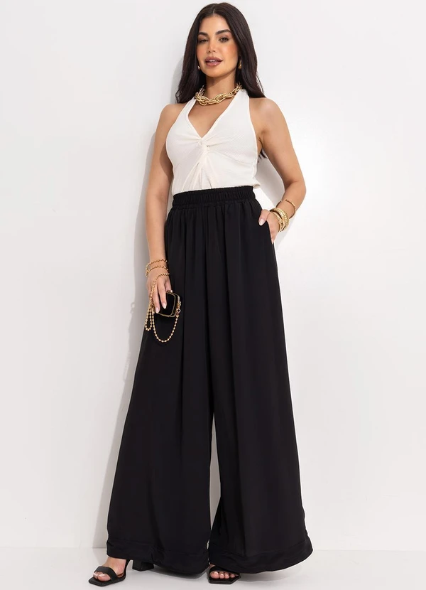 Quintess - Calça Preto em Crepe Plano 12