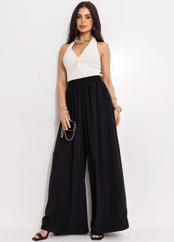 Quintess - Calça Preto em Crepe Plano 10