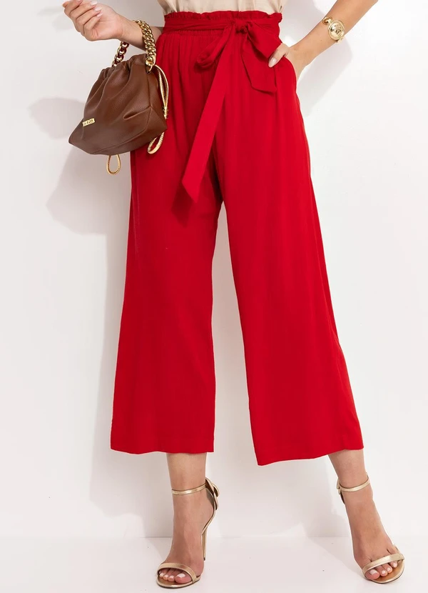 Quintess - Calça Vermelha em Viscose Slub Prime
