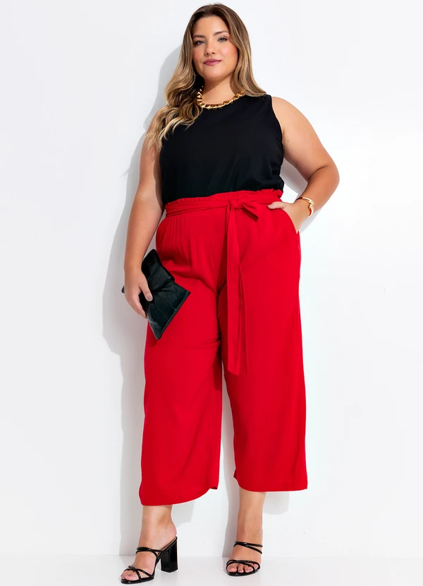 Quintess - Calça Vermelha em Viscose Slub Prime 6