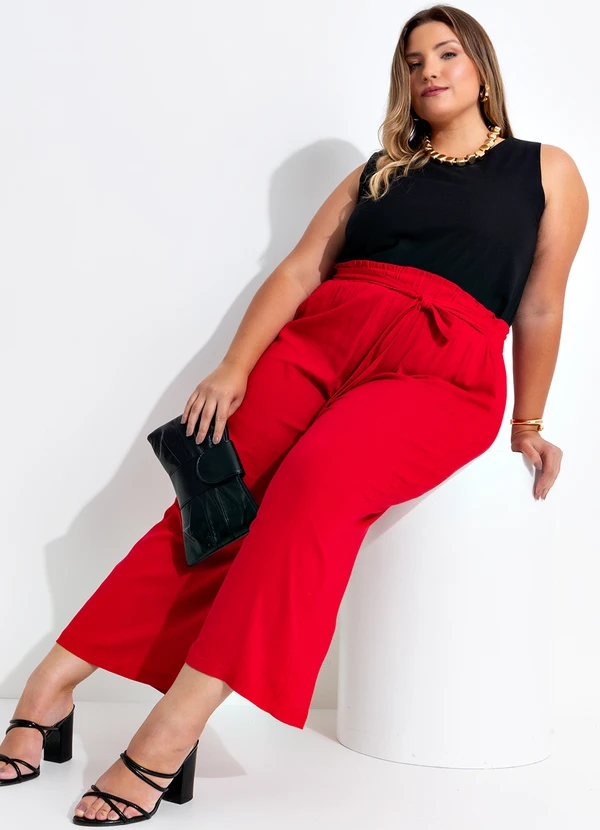 Quintess - Calça Vermelha em Viscose Slub Prime 8