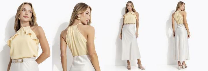 Blusa Amarelo Claro em Crepe Plano