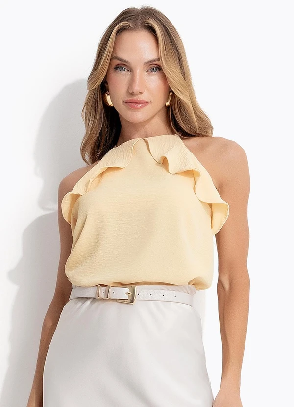 Quintess - Blusa Amarelo Manteiga em Crepe Plano 4