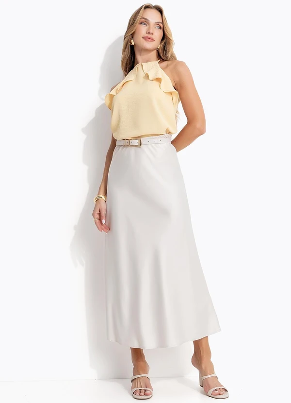 Quintess - Blusa Amarelo Manteiga em Crepe Plano 5