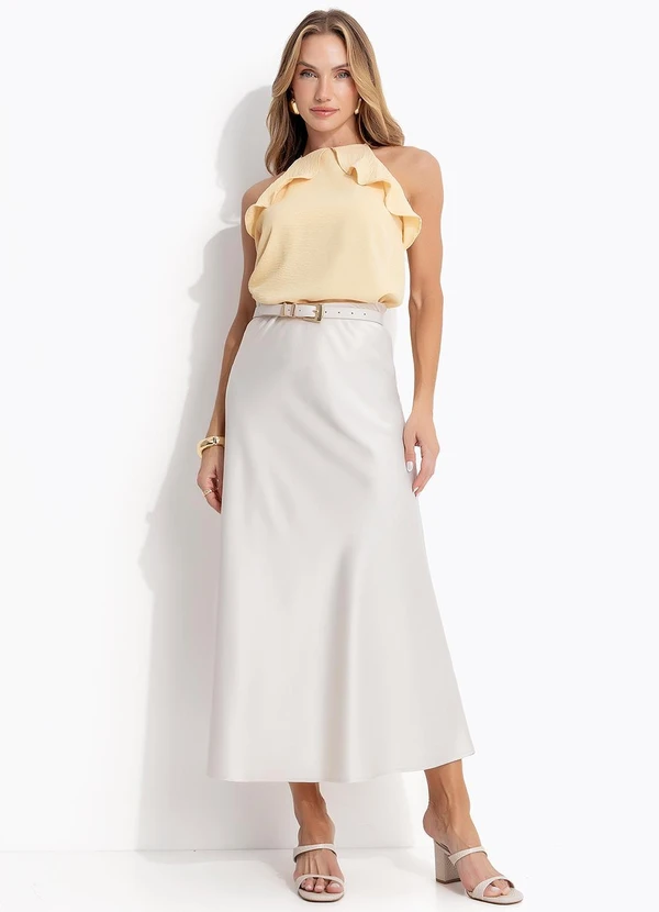 Quintess - Blusa Amarelo Manteiga em Crepe Plano 7