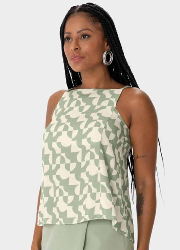 Enfim - Blusa Ampla Geométrica Verde Menta