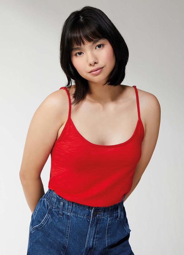 Enfim - Blusa Ampla Rajado Linho Feminina Vermelho