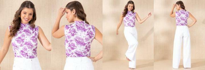 Blusa Animal Print Abstrato Gola Alta