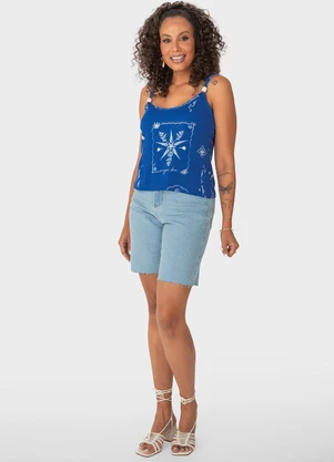 Malwee - Blusa Azul Arabesco Canelada - MALWEE