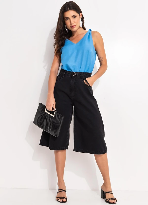 Quintess - Blusa Azul em Crepe Plano 4