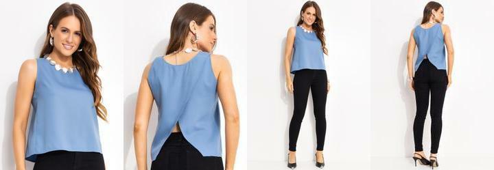 Blusa Azul em Crepe Plano