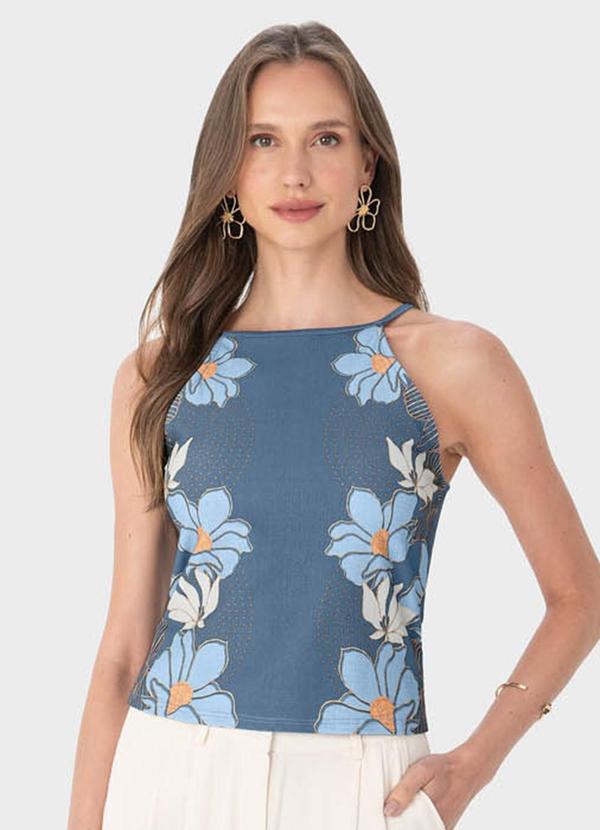 Malwee - Blusa Azul Justa Floral