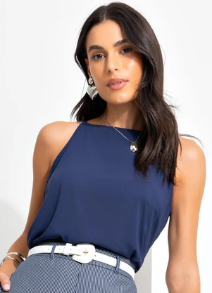 Quintess - Blusa Azul Marinho em Viscose Plana - QUINTESS
