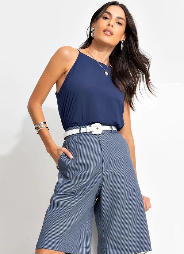 Quintess - Blusa Azul Marinho em Viscose Plana