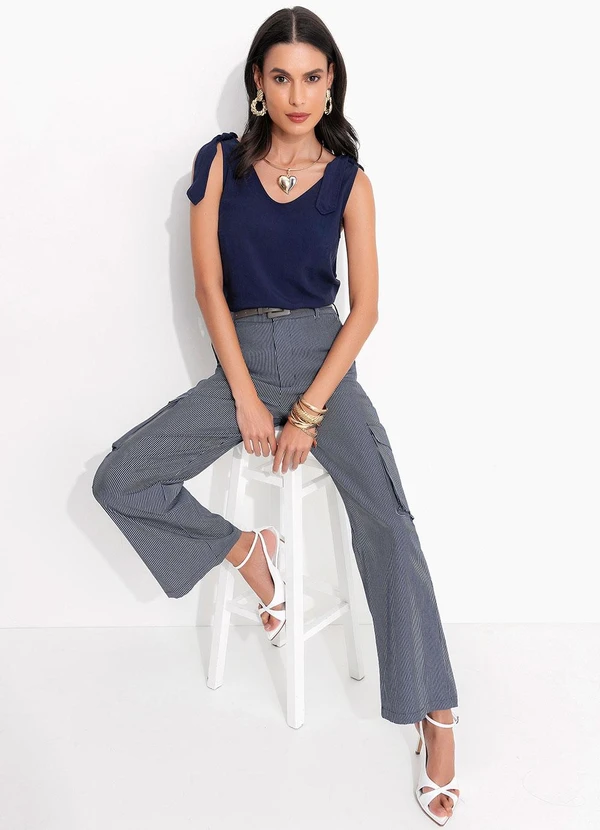 Quintess - Blusa Azul Marinho em Viscose Plana 5