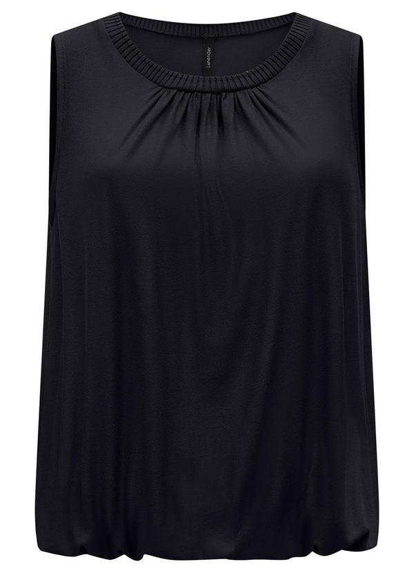 Lunender - Blusa Balonê sem Manga Decote U Crepe Preto