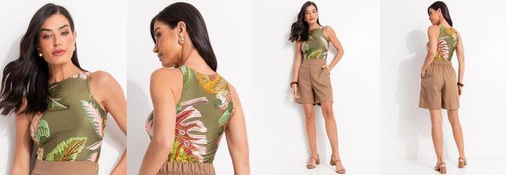 Blusa Folhagem Verde em Malha Fria