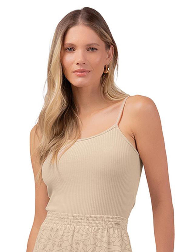 Marialícia - Blusa Básica Alças Finas Bege
