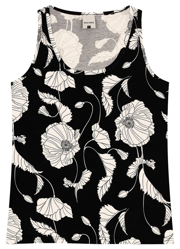 Malwee - Blusa Básica Floral Preto