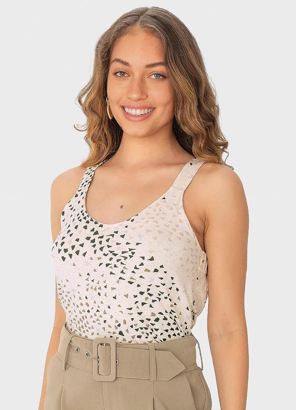 Malwee - Blusa Bege Ampla Animal Print em Viscolinho