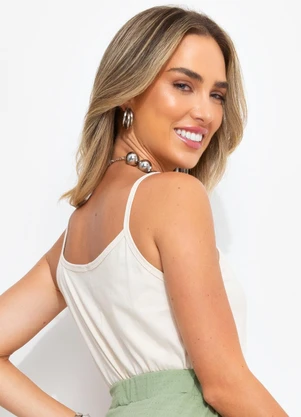 Bimini - Blusa Bege Claro em Malha de Algodão Penteado - BIMINI