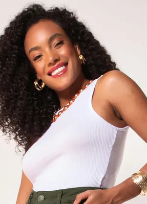 Quintess - Blusa Branco em Canelado - QUINTESS