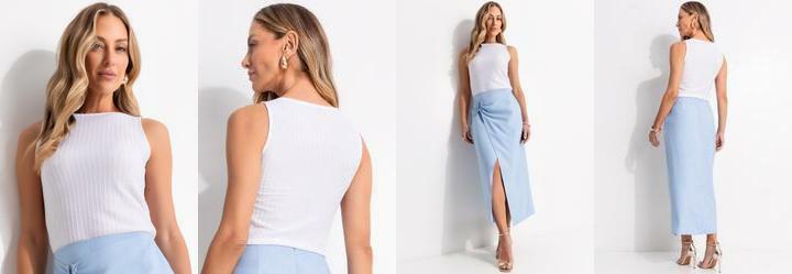 Blusa Branco em Malha Canelada Texturizada