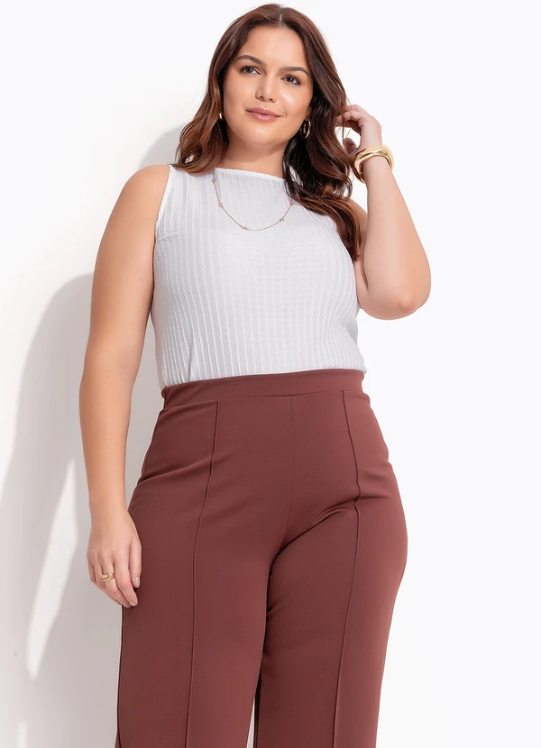 Quintess - Blusa Branco em Malha Canelada Texturizada 16