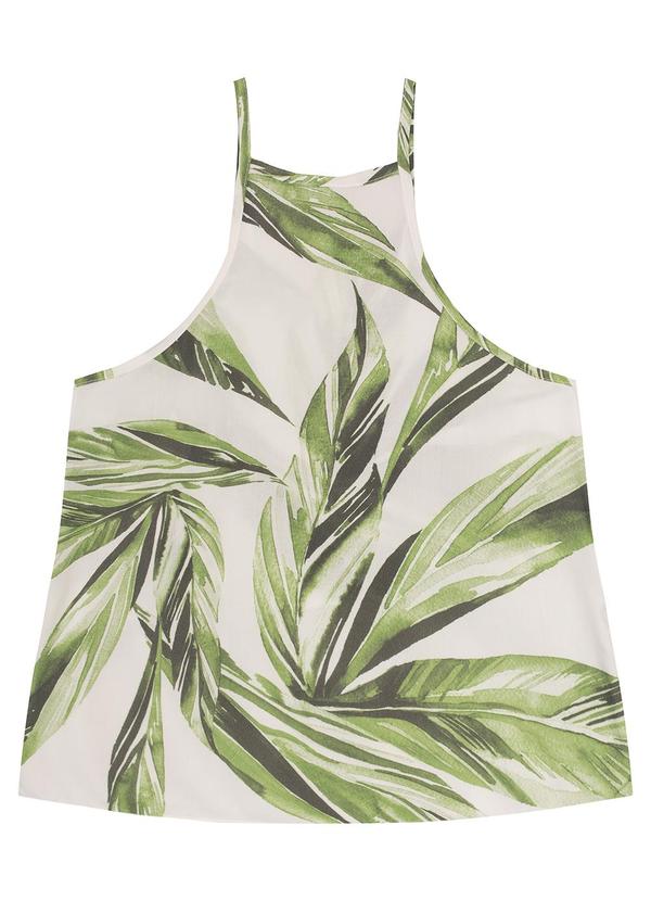 Malwee - Blusa Branco Folhagens Evasê em Viscose 4
