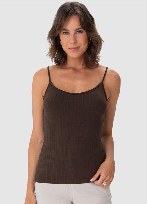 Malwee - Blusa Canelada Decote V Marrom