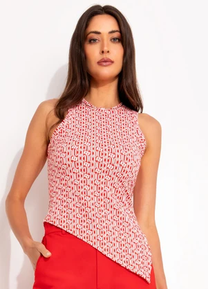 Colcci - Blusa Canelada Estampada Vermelho - COLCCI