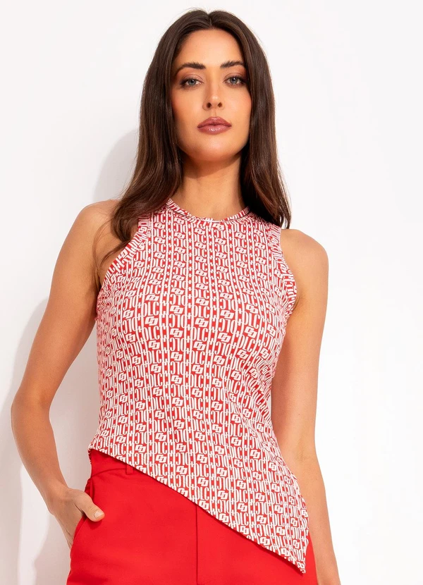 Colcci - Blusa Canelada Estampada Vermelho