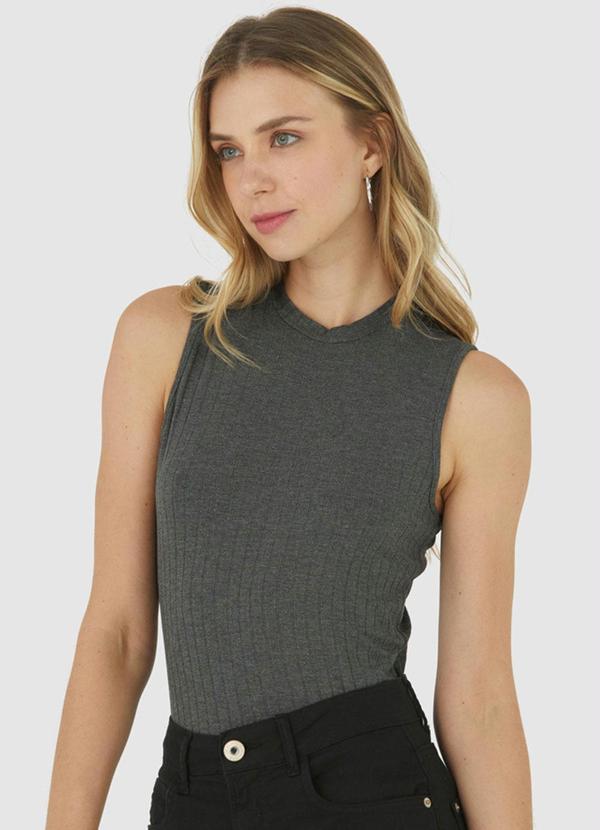 Malwee - Blusa Cinza Escuro Canelada Feminino
