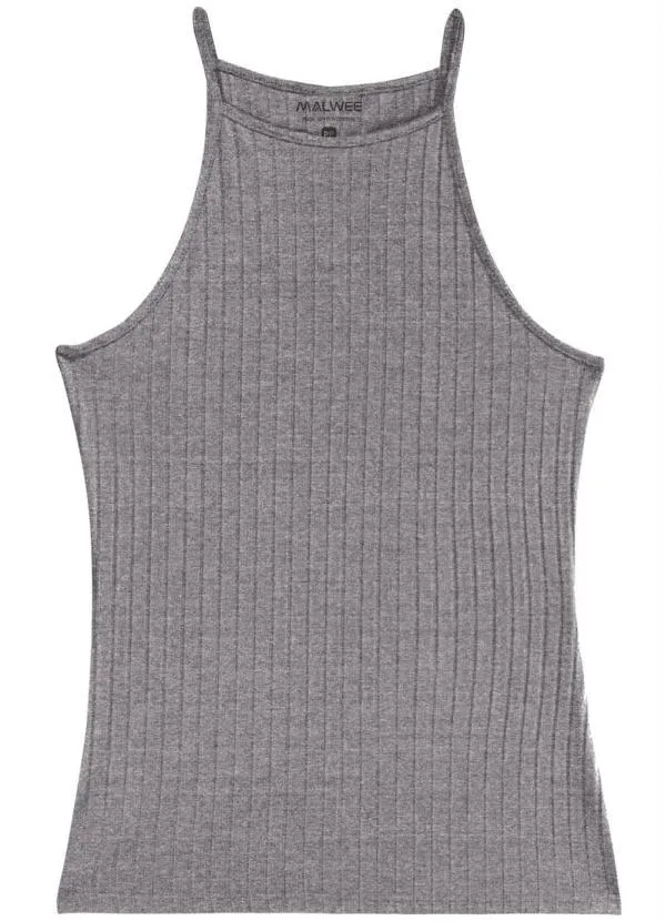 Malwee - Blusa Cinza Escuro Cavada Canelada