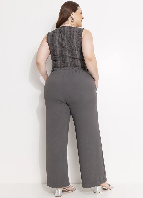 Quintess - Blusa Cinza Escuro em Malha Jacquard Texturizada