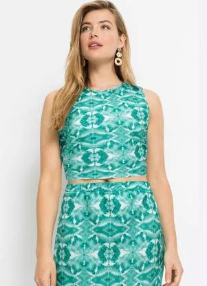 bonprix - Blusa com Amarração nas Costas Étnico Verde - BONPRIX