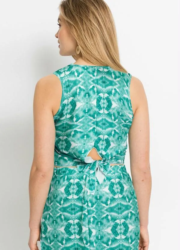 bonprix - Blusa com Amarração nas Costas Étnico Verde 2