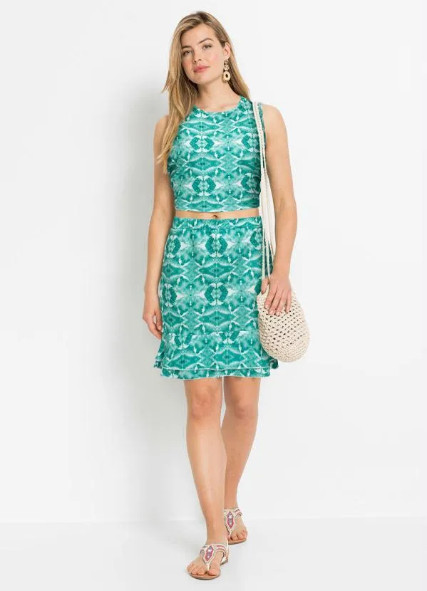 bonprix - Blusa com Amarração nas Costas Étnico Verde 4