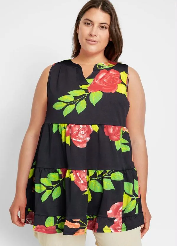 Queima Estoque - Blusa com Babado Floral Dark 4
