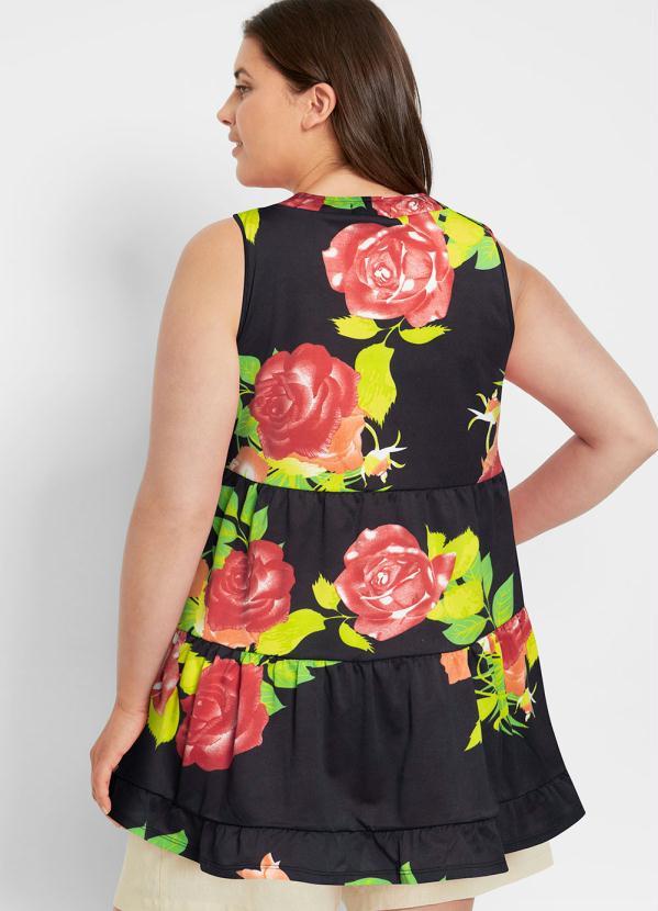 Outlet - Blusa com Babado Floral Dark 2