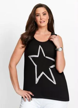 bonprix - Blusa com Estampa Estrela Preta - BONPRIX