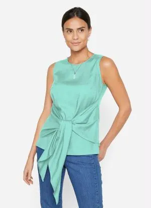 Queima Estoque - Blusa com Gota e Amarração Verde Água - QUEIMA ESTOQUE